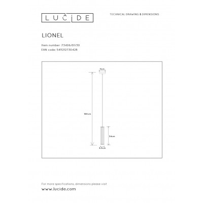 kinkiecik.pl Lampa wisząca LIONEL Ø 6,5 cm 1xE27 Black 73406/01/30 Lucide